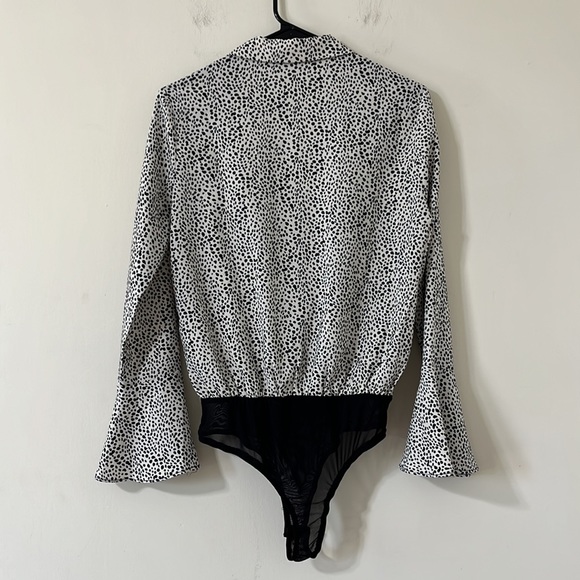 Lulus Always Lovely Ivory And Black Print Long Sleeve Bodysuit Size Small - Picture 13 of 14